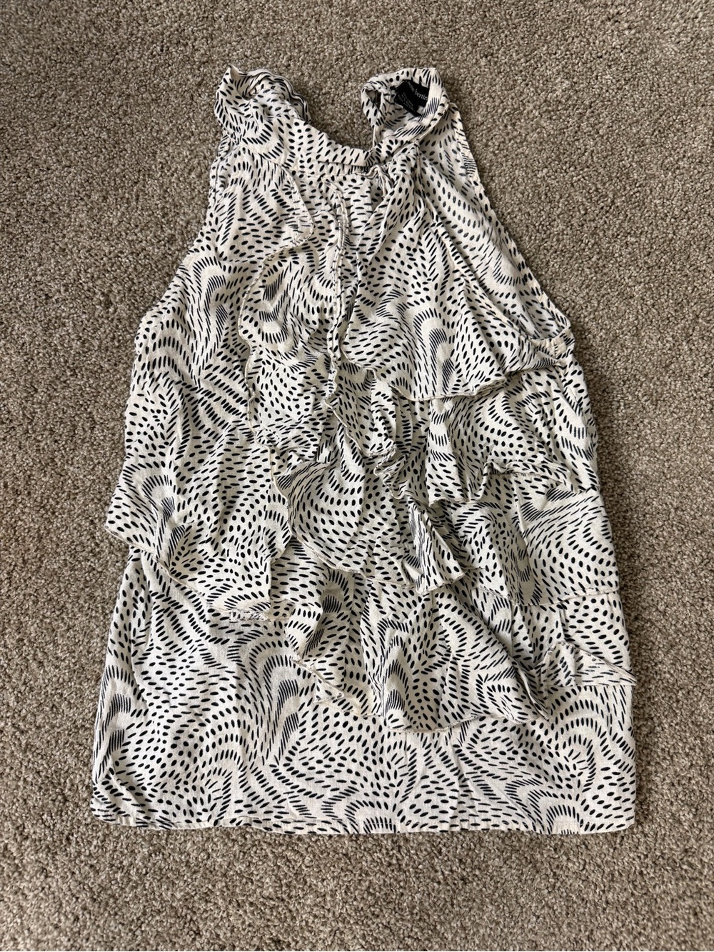 Valerie Bertinelli Black & White Dotted Ruffle Halter Top